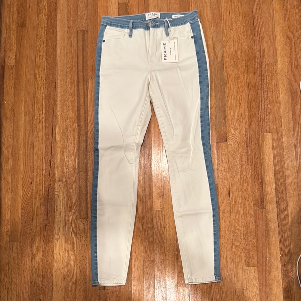 Frame Denim Women's White and Blue Skinny Jeans